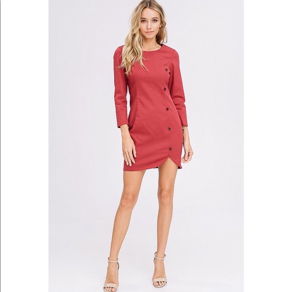 Dresses & Skirts - Wine Cotton Twill Mid Sleeve Dress